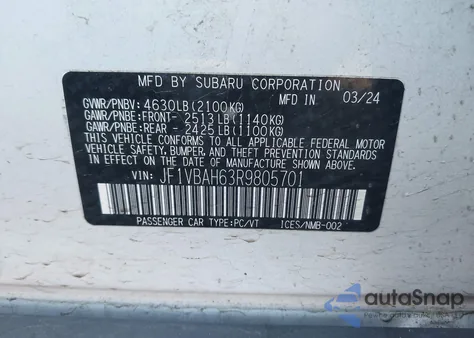 2024 Subaru Wrx Premium z USA, uszkodzony, nr VIN JF1VBAH63R9805701